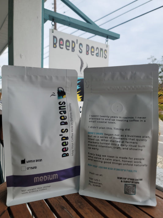 Medium roast coffee by Beebs Beans, small-batch roasted in Florida