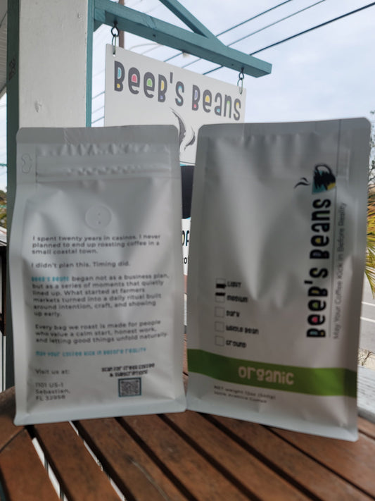 Organic coffee by Beebs Beans, small-batch roasted in Florida
